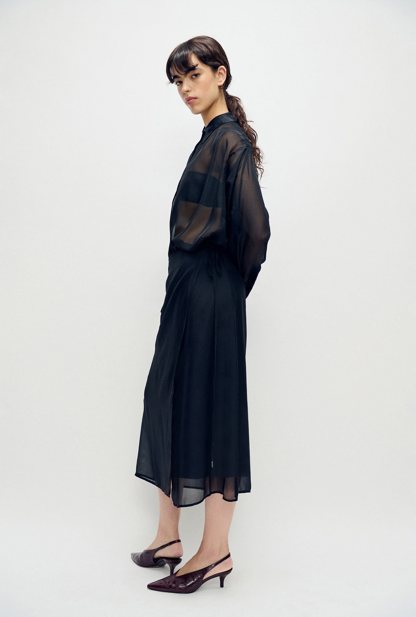 Silk Laundry Wrap Skirt (Black)