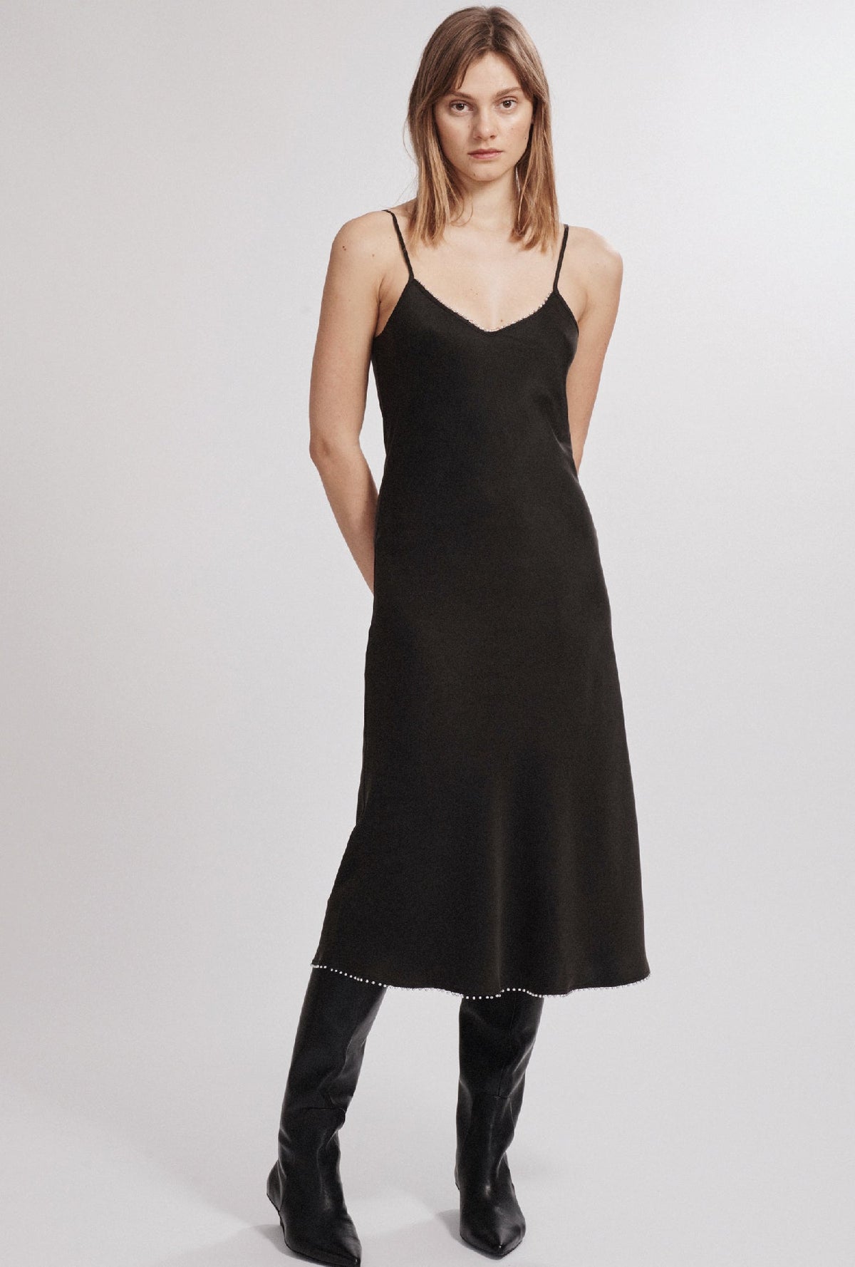 Silk Laundry 90S Pearl Slip Dress (Black)