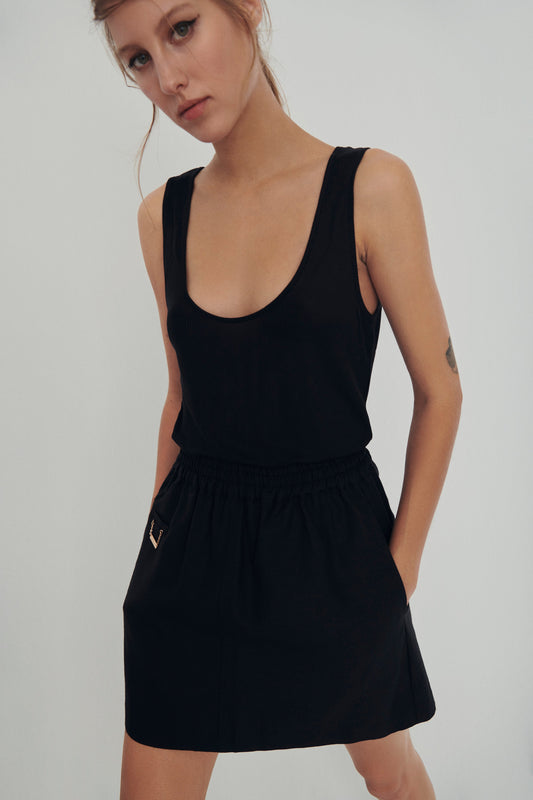 Silk Laundry Yak Blend A-Line Mini Skirt (Black)