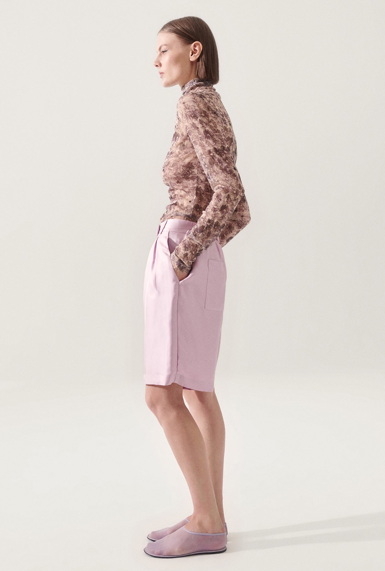 Silk Laundry Twill Double Pleated Shorts (Lilac)