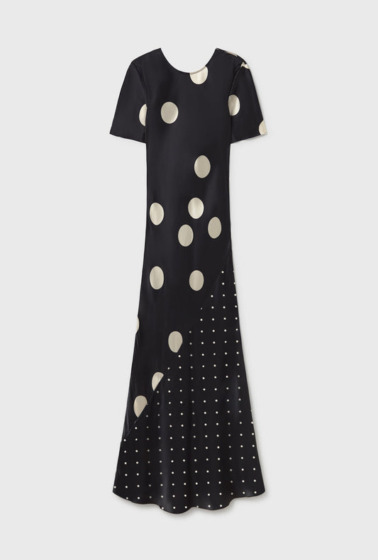 Silk Laundry Short Sleeve Bias Dress (Polka Mix)