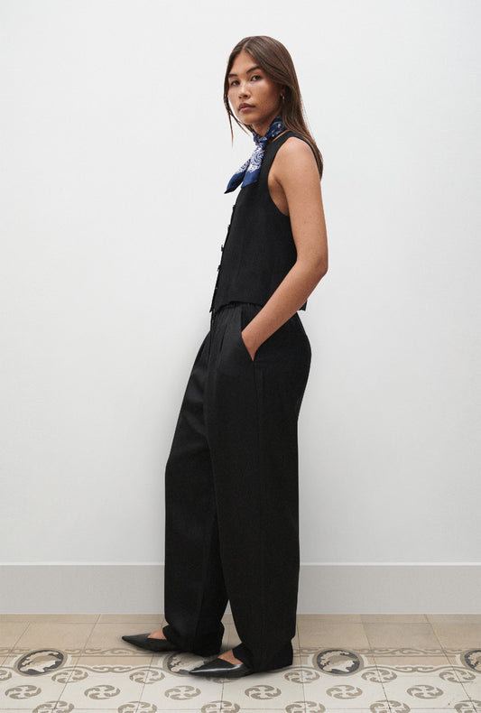Image of Coats & Jackets. Product name - Twill Vest Black in Black colour by brand - Silk Laundry