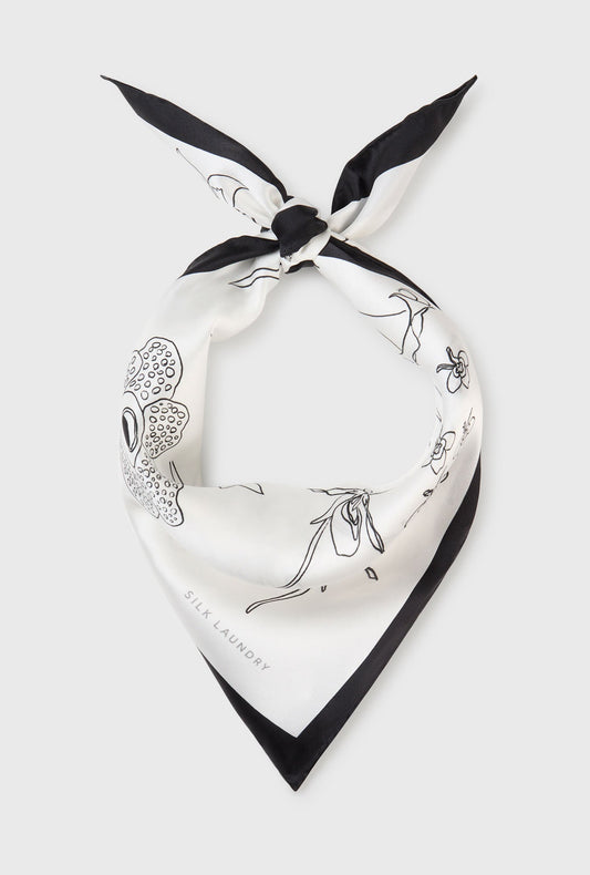 Silk Laundry Scarf Black & White (Lost Flowers)