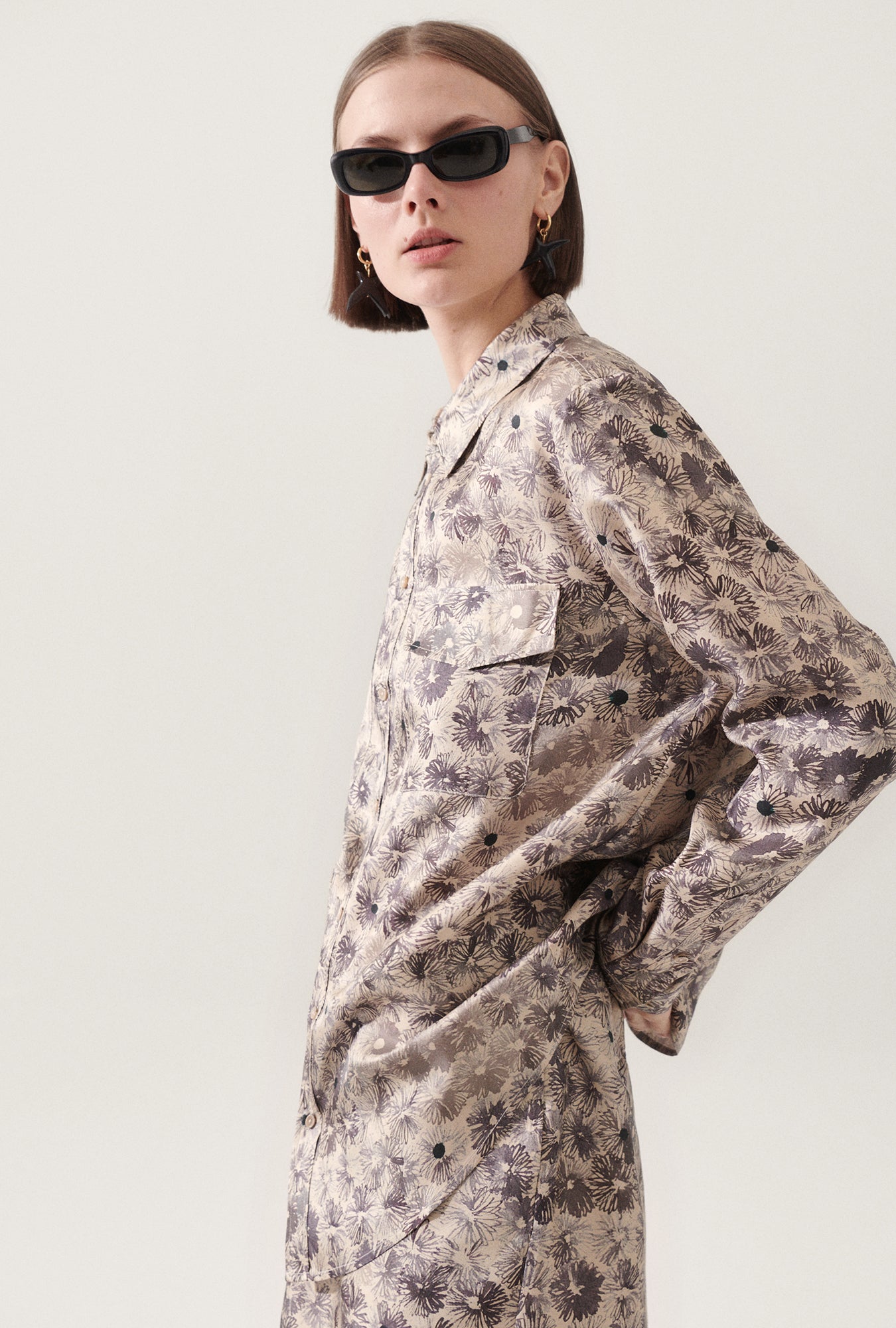 Silk Laundry Twill Boyfriend Shirt (Aster Floral)