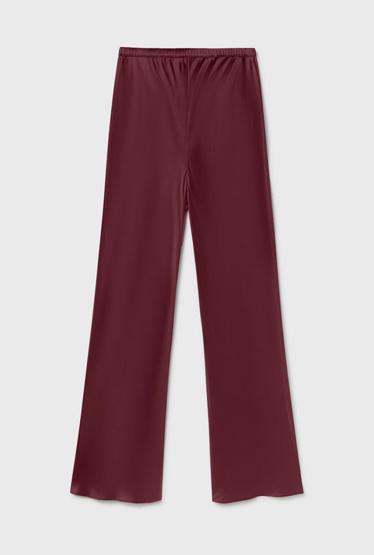 Image of a model wearing Pants. Product name - Bias Cut Pants Deadleaf in Deadleaf colour by brand - Silk Laundry