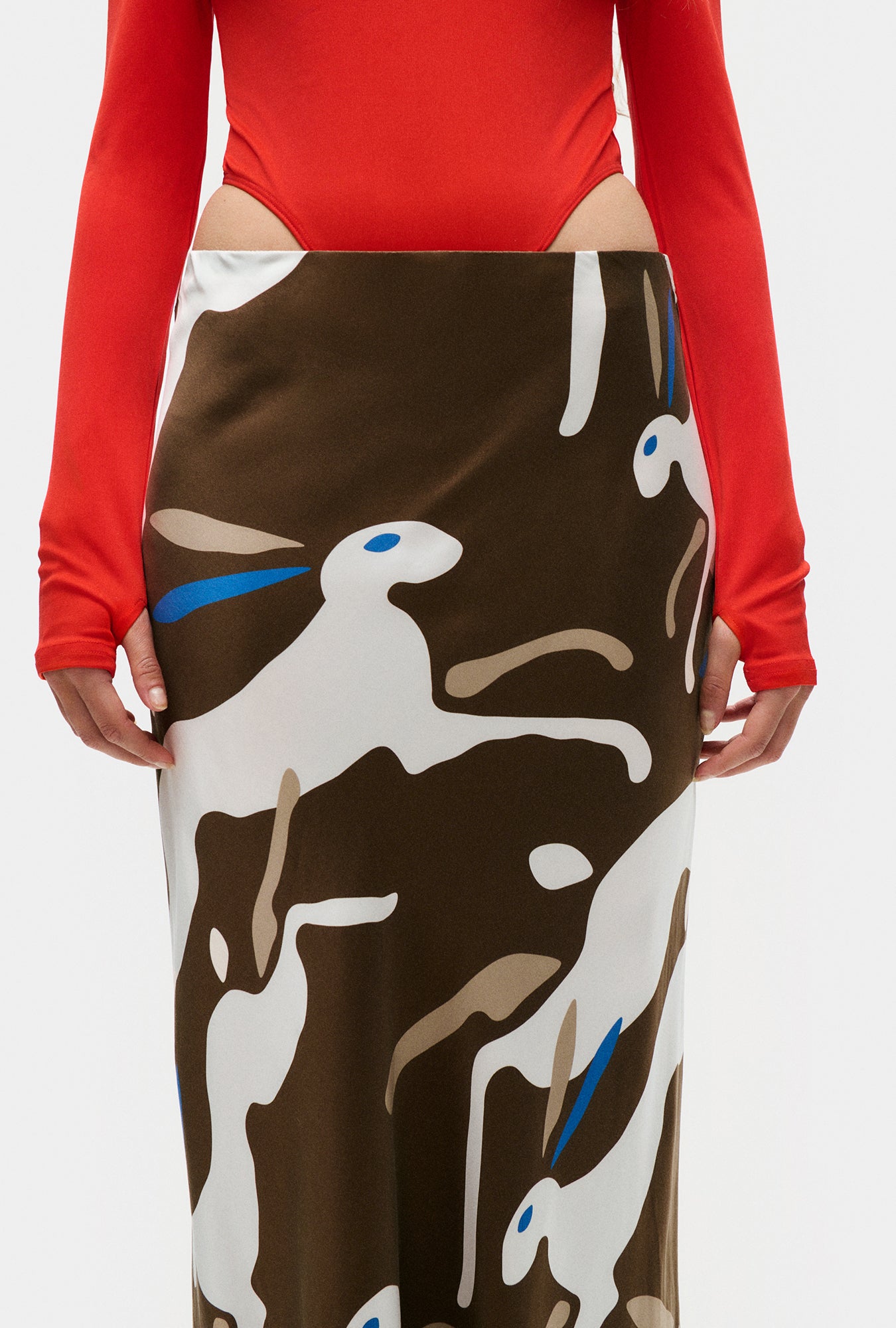 Silk Laundry Long Bias Cut Skirt (Rabbit Dark Earth)