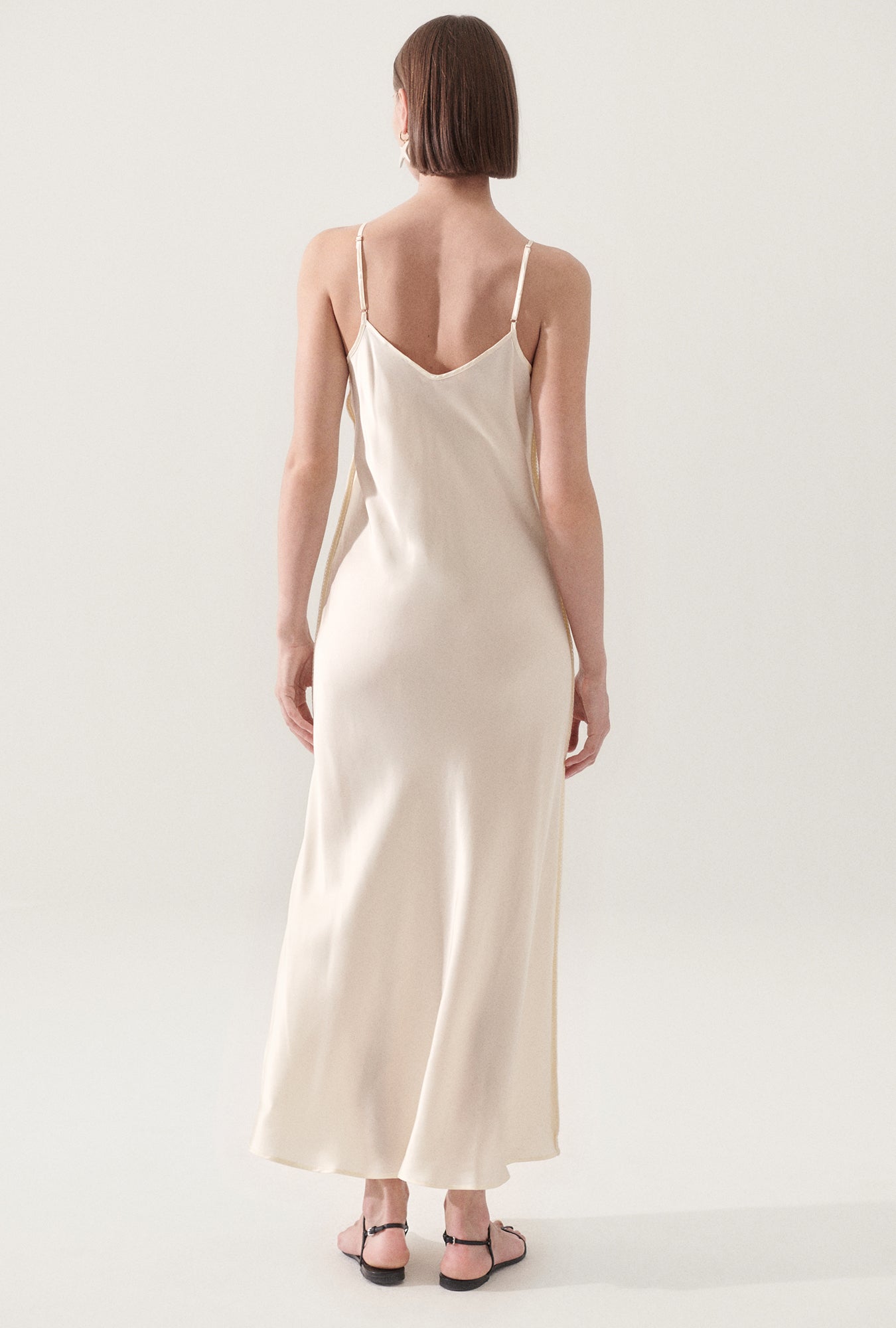 Silk Laundry 90s Slip Dress Blanket Stitch- (Off-White)