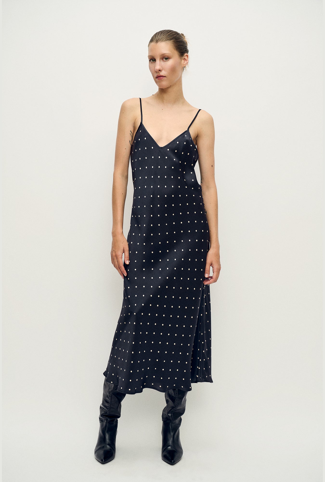 Image of Dresses. Product name - 90s Slip Dress Small Polka Dot in Small Polka Dot colour by brand - Silk Laundry