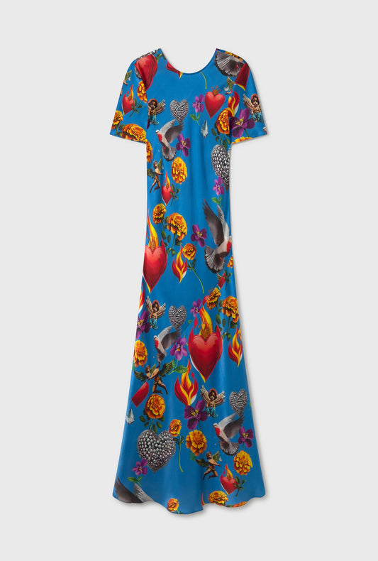 Silk Laundry Short Sleeve Bias Dress (Dearly Beloved Mirage)