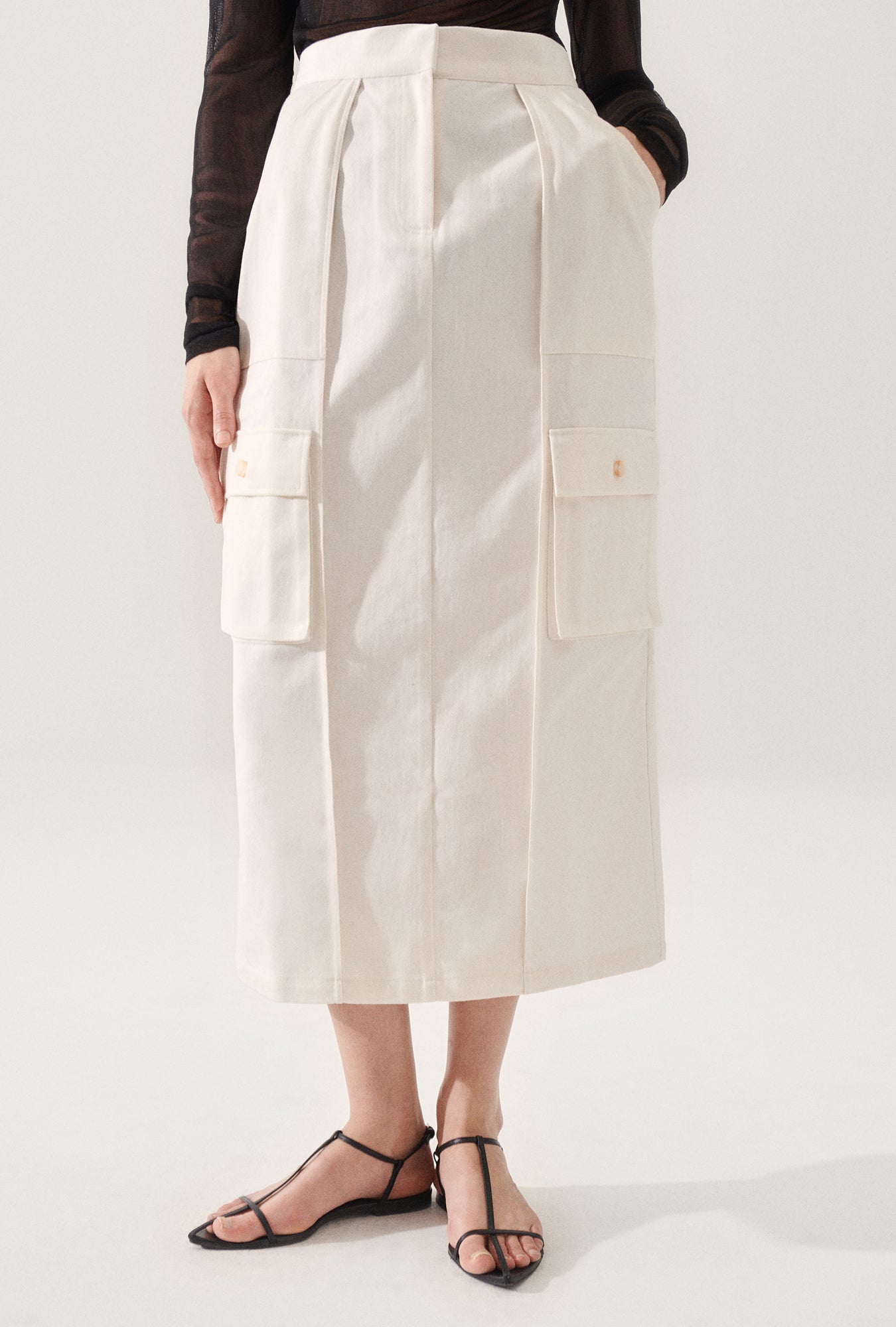 Silk Laundry Canvas Cargo Skirt (Natural)