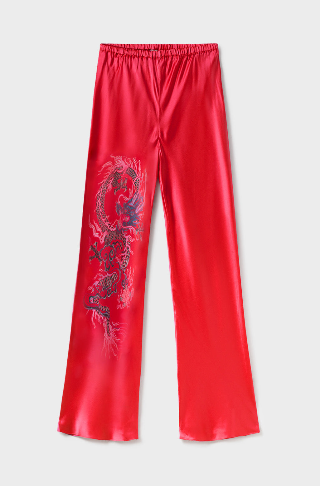 Image of a model wearing Pants. Product name - Bias Cut Pants Year of The Dragon in Year Of The Dragon colour by brand - Silk Laundry