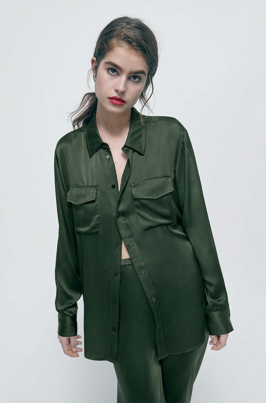 Image of Shirts. Product name - Boyfriend Shirt Cedar in Cedar colour by brand - Silk Laundry