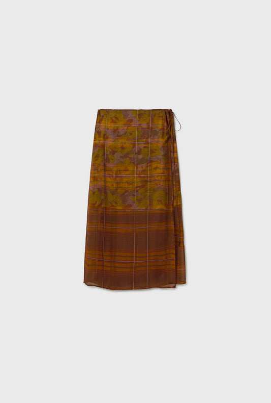 Silk Laundry Chiffon Wrap Skirt Root Plaid / (Sunflower Floral)