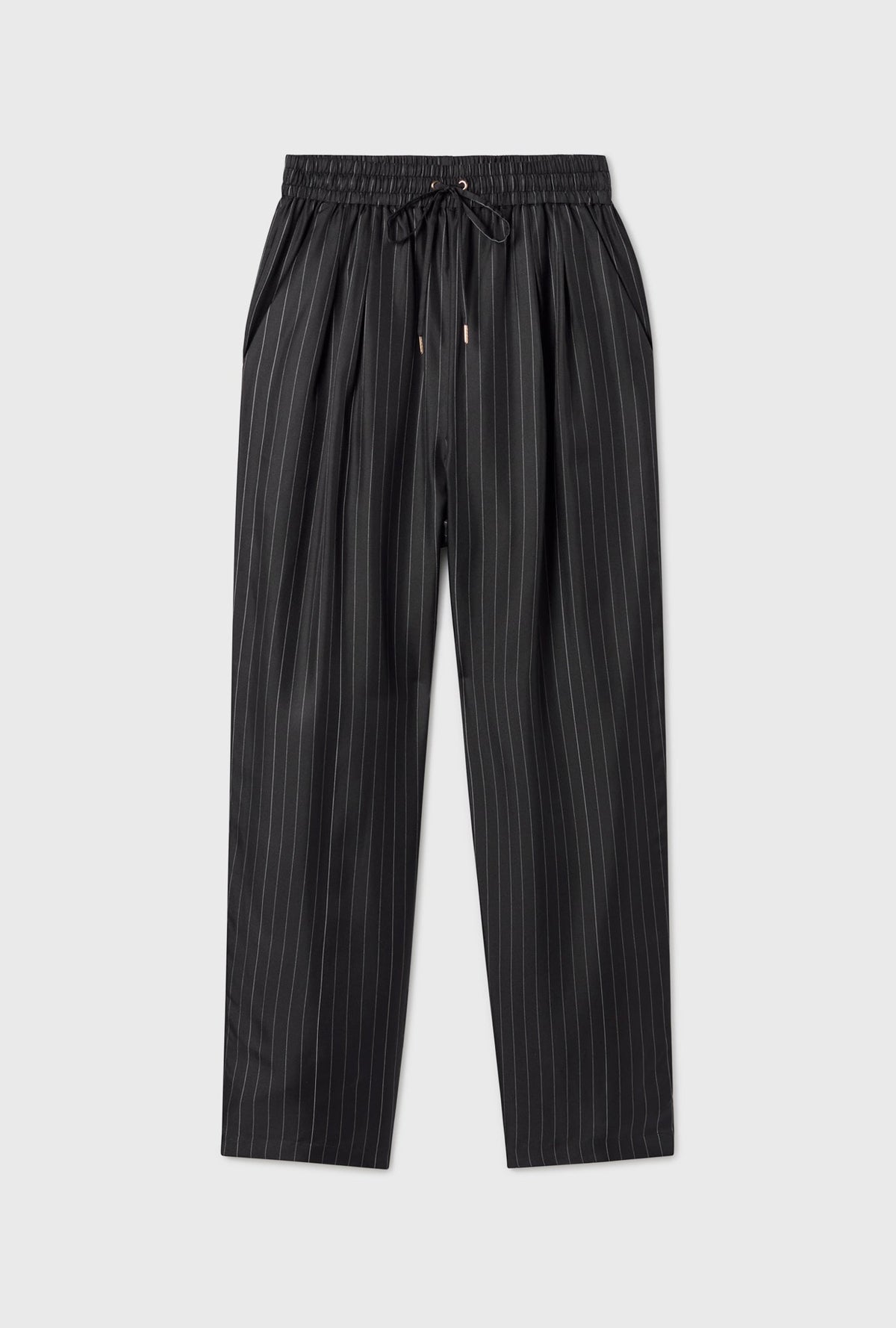 Silk Laundry Twill Slouch Pants (Pinstripe Black/White)