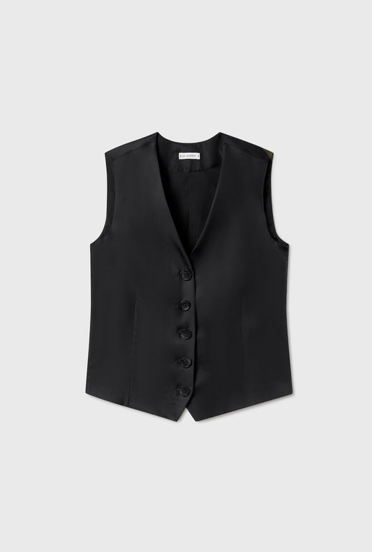 Silk Laundry Twill Vest (Black)