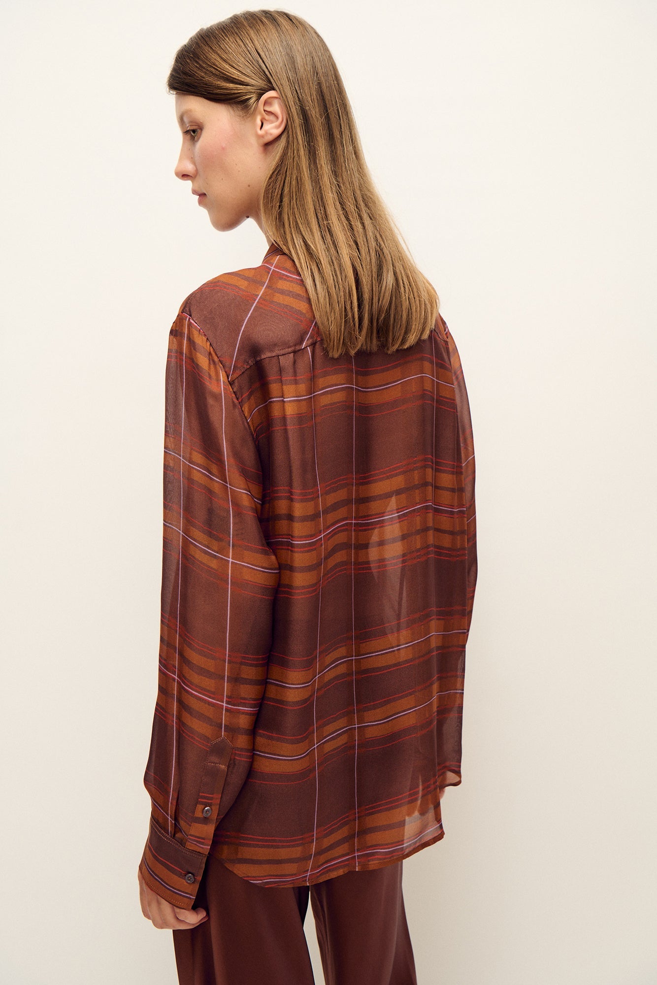 Silk Laundry Chiffon Boyfriend Shirt (Root Plaid)