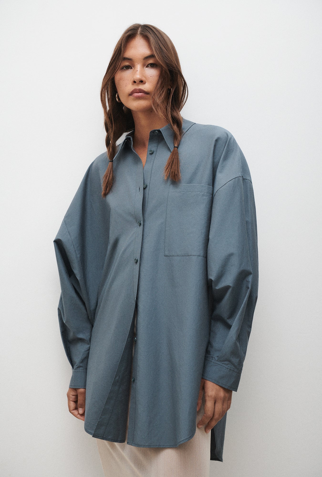 Cotton Silk Round Shirt (Slate)