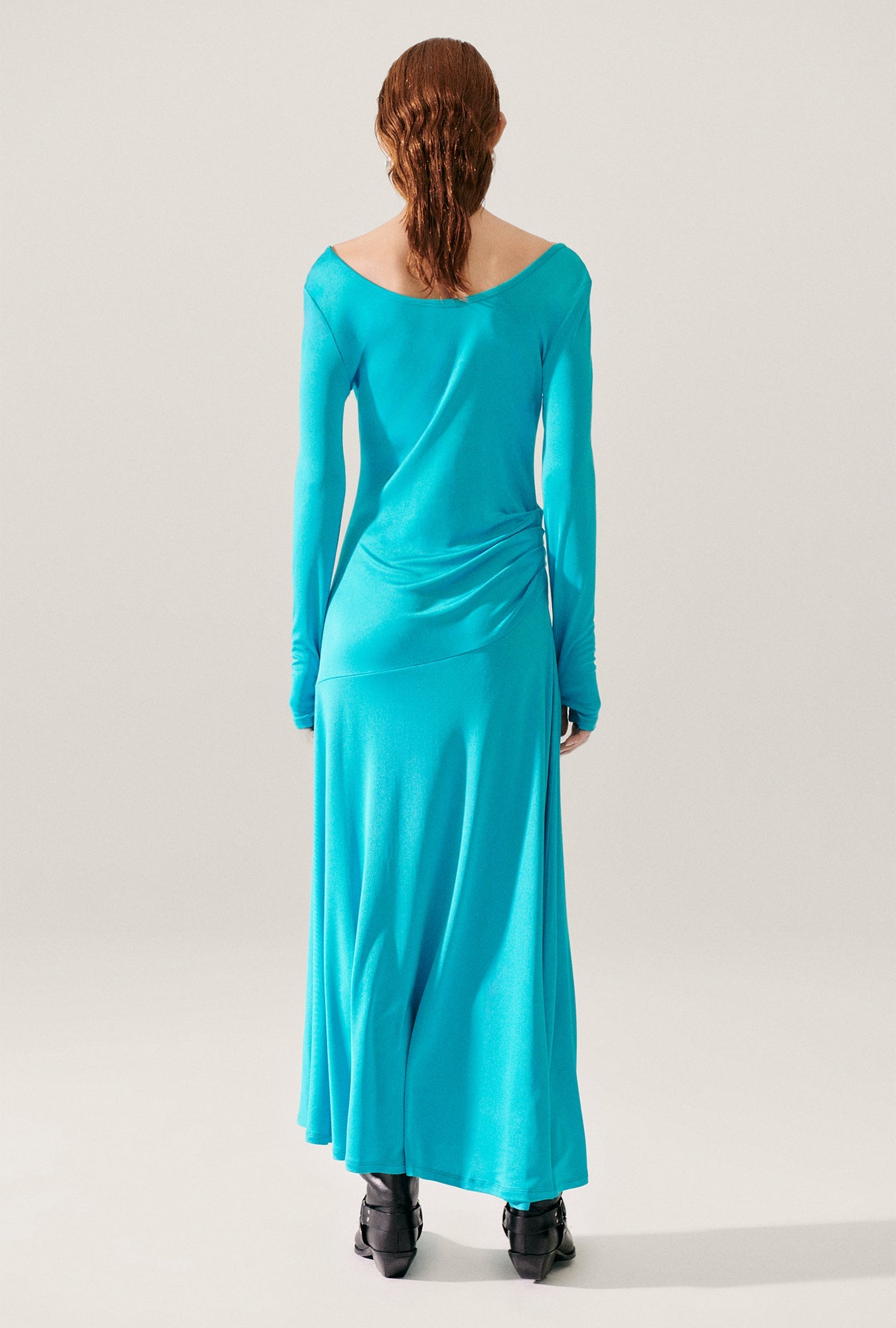 Silk Laundry Jersey Long Sleeve Dress (Oxygen)