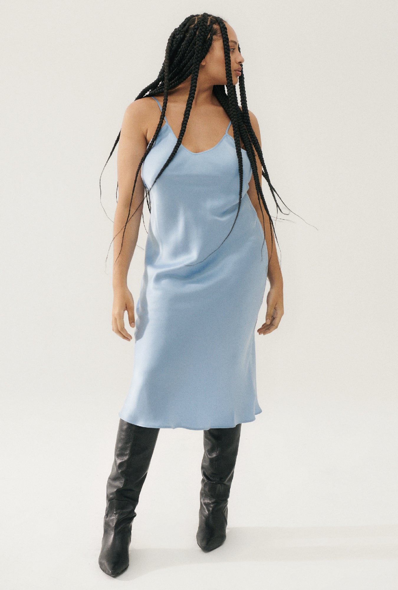 Image of Dresses. Product name - 90s Slip Dress Sky in Sky colour by brand - Silk Laundry