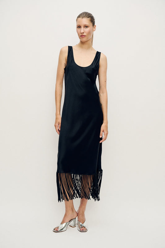 Image of Dresses. Productname: Fringe Scoop Neck Dress Black in Black colour by brand - Silk Laundry