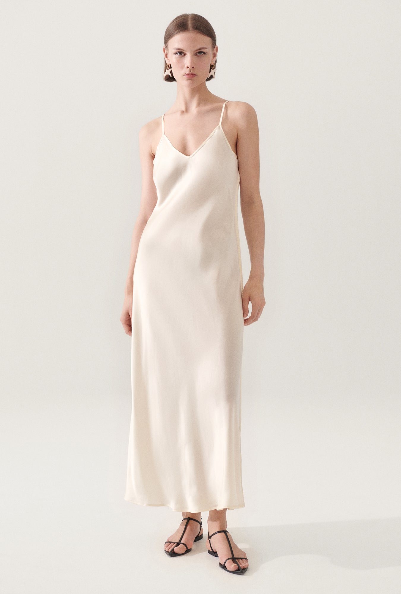 Silk Laundry 90s Slip Dress Blanket Stitch- (Off-White)