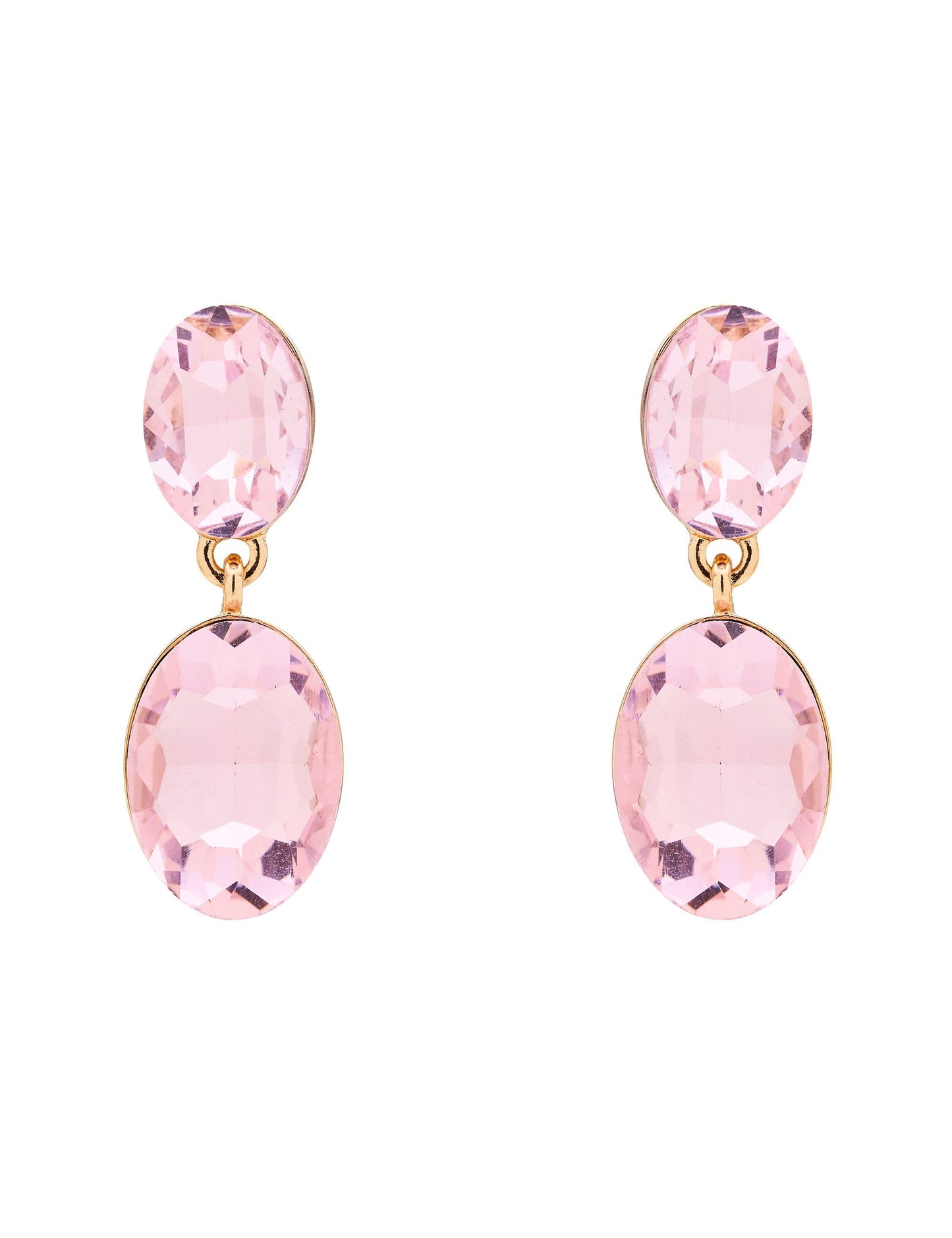 GROUP48 DOUBLE DROP OVAL STONE EARRINGS (Pink)