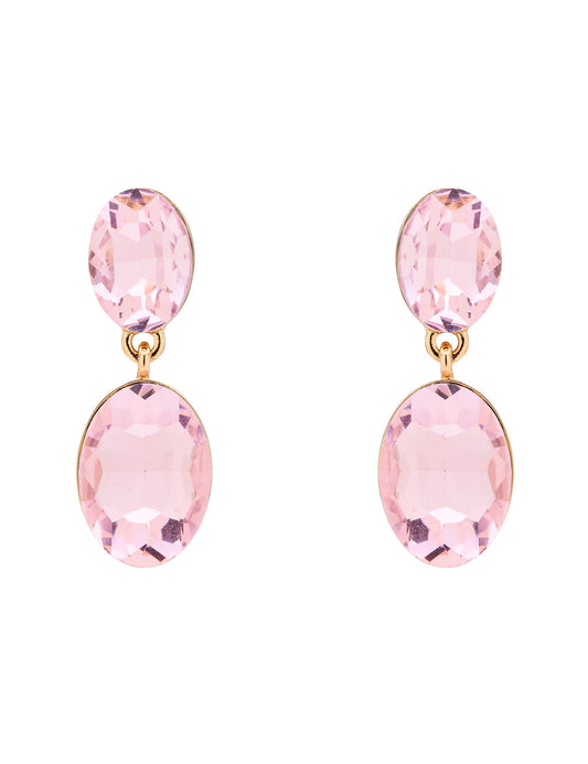 Colette DOUBLE DROP OVAL STONE EARRINGS (Pink)