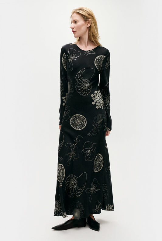 Image of Dresses. Productname: Silk Laundry Full Sleeve Bias Dress in Fibonacci Black colour by brand - Silk Laundry