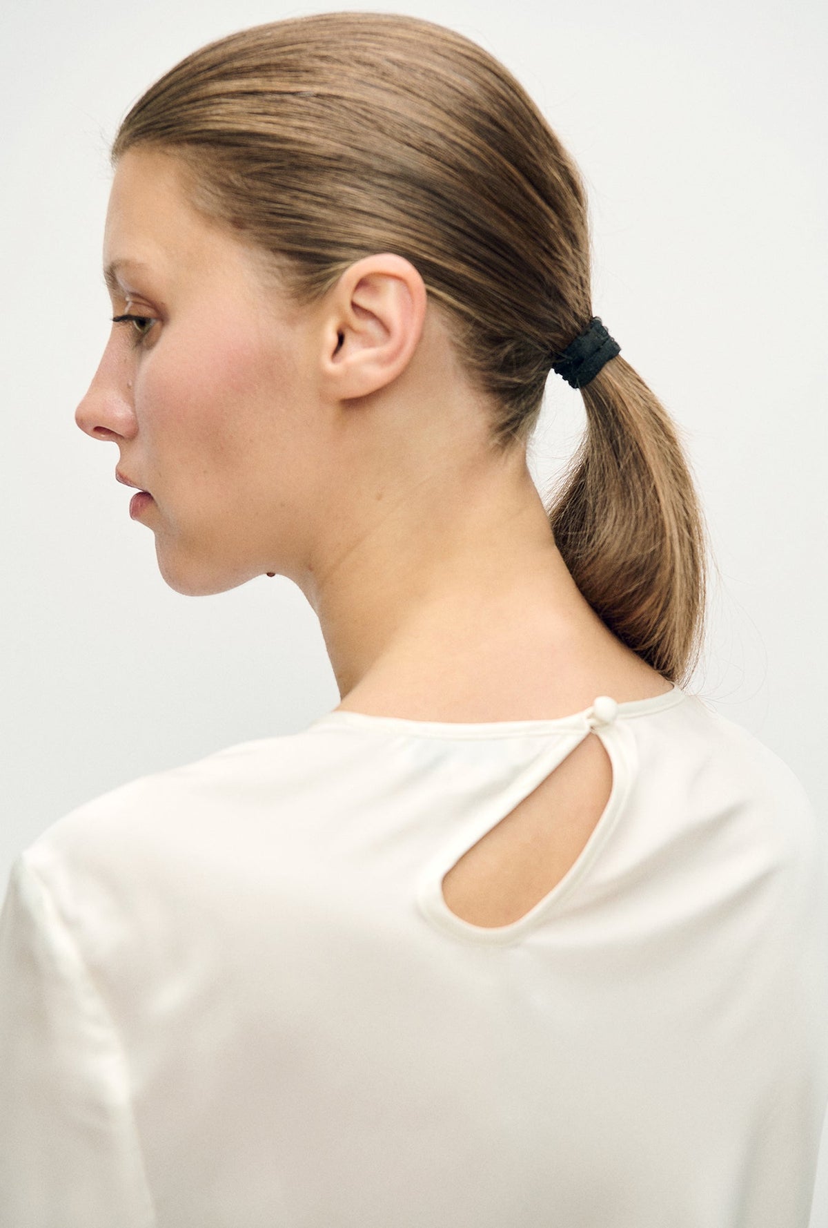 Silk Laundry Long Sleeve Bias Top (White)