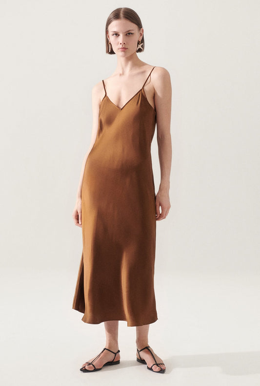 Image of Dresses. Productname: 90S Slip Dress Van Dyke Brown in Van Dyke Brown colour by brand - Silk Laundry