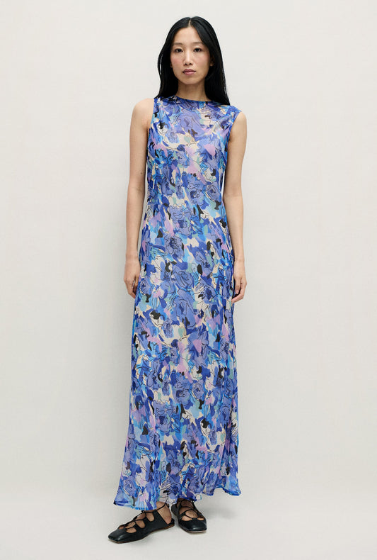 Image of Dresses. Productname: Silk Laundry Chiffon Rasa Dress in Cornflower Floral colour by brand - Silk Laundry