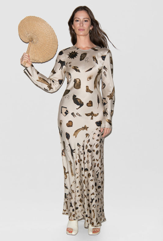 Image of Dresses. Productname: Silk Laundry Full Sleeve Bias Dress Miracles Hazelnut in Miracles Hazelnut colour by brand - Silk Laundry