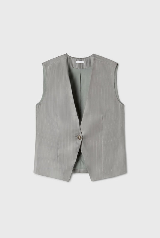 Silk Laundry Twill Slouch Vest (Moon Pinstripe)