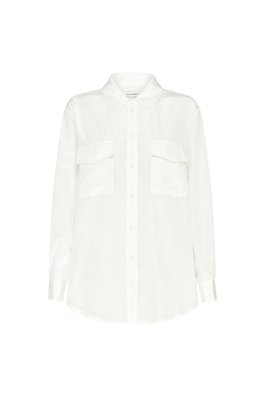 Image of Shirts. Product name - Habotai Boyfriend Shirt White in White colour by brand - Silk Laundry