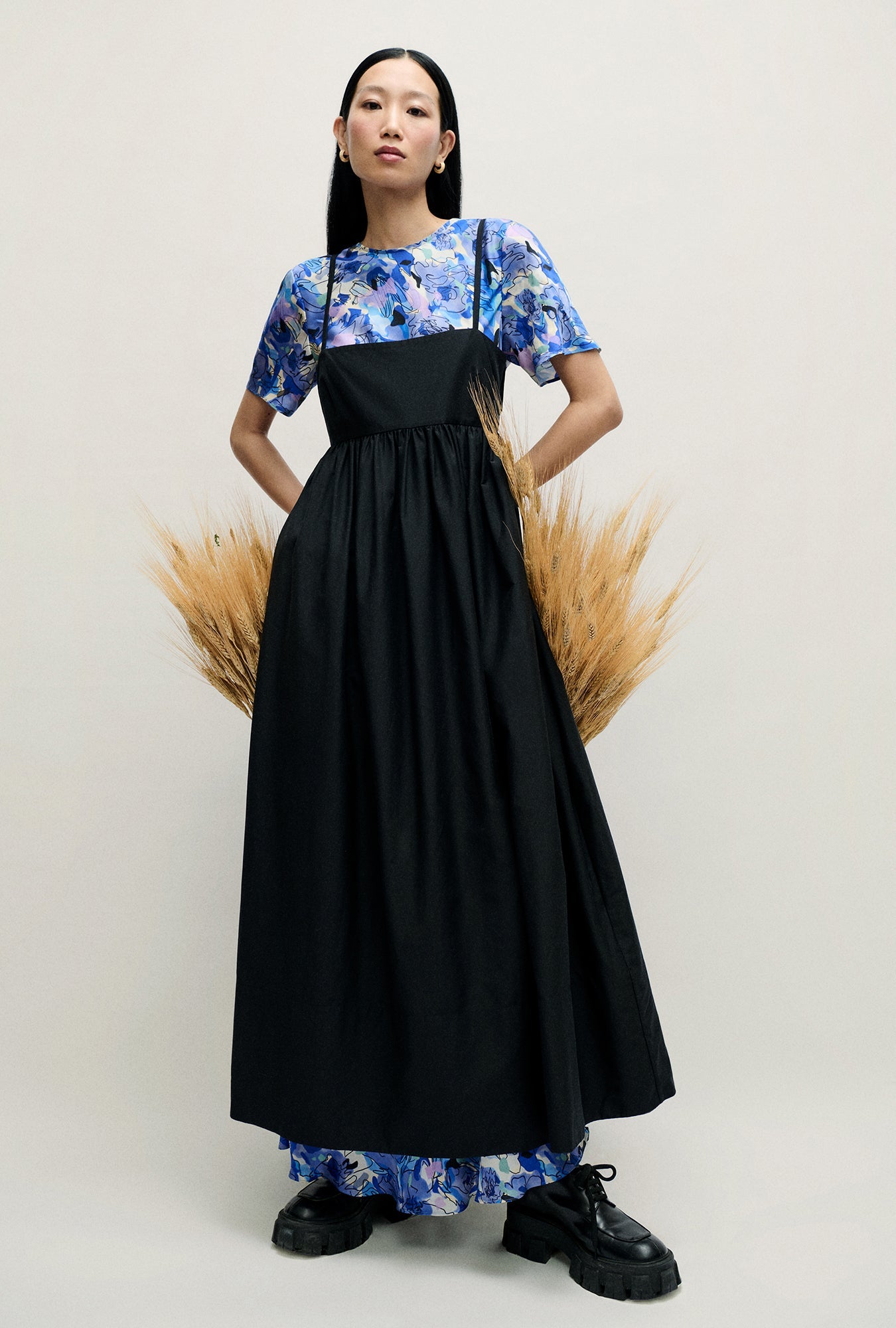 Image of Dresses. Product name - Cotton Silk Tulip Dress Black in Black colour by brand - Silk Laundry