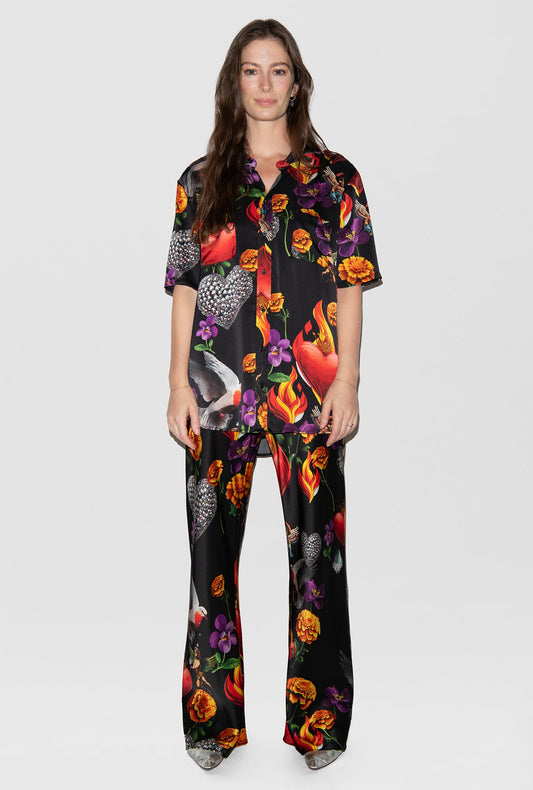 Image of a model wearing Pants. Productname: Silk Laundry BIAS CUT PANTS in Dearly Beloved Black colour by brand - Silk Laundry