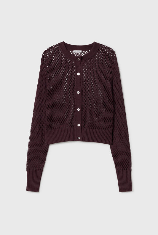 Silk Laundry Crochet Cropped Cardigan (Cacao)