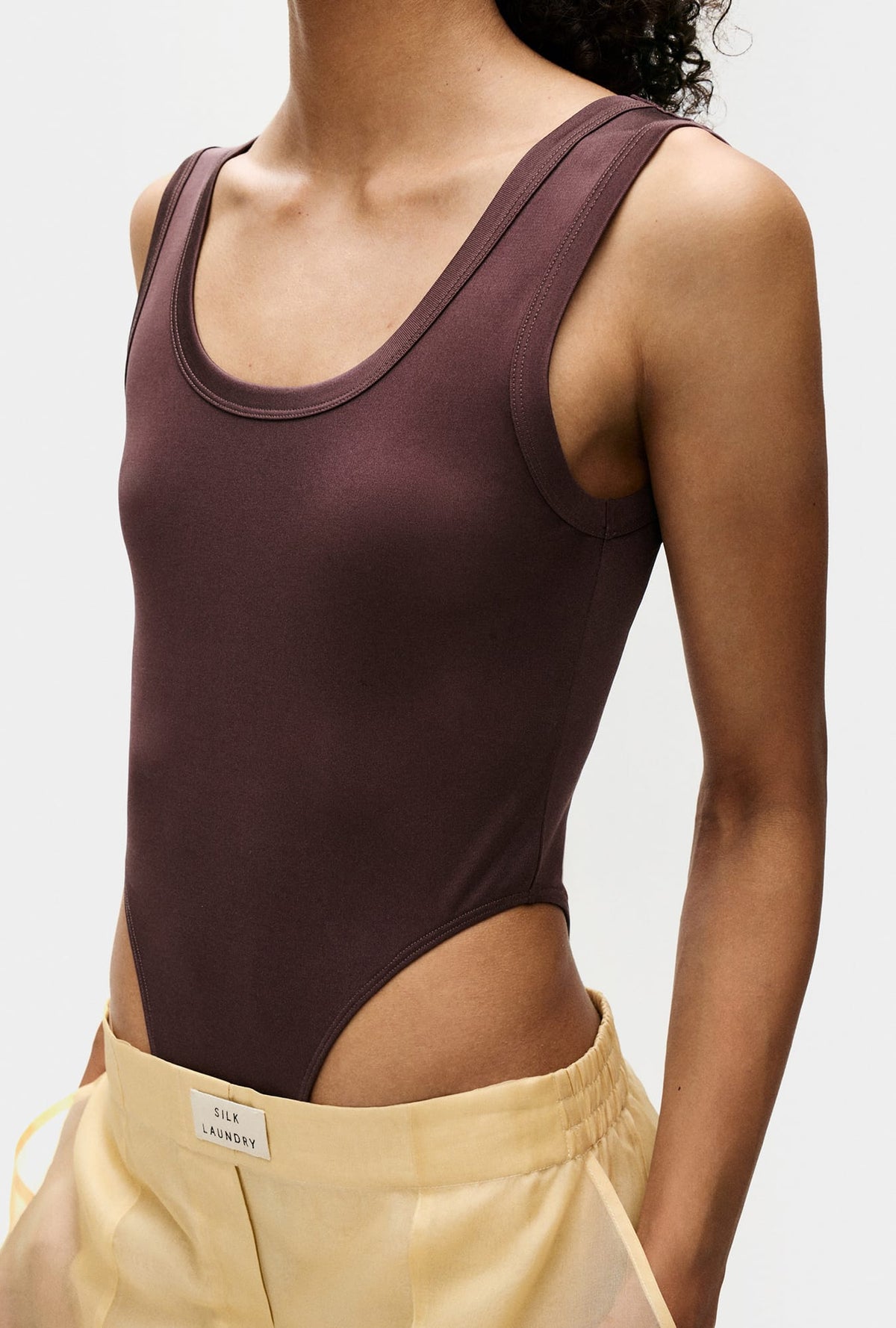 Silk Laundry Jersey Modal Cutaway Bodysuit (Cacao)