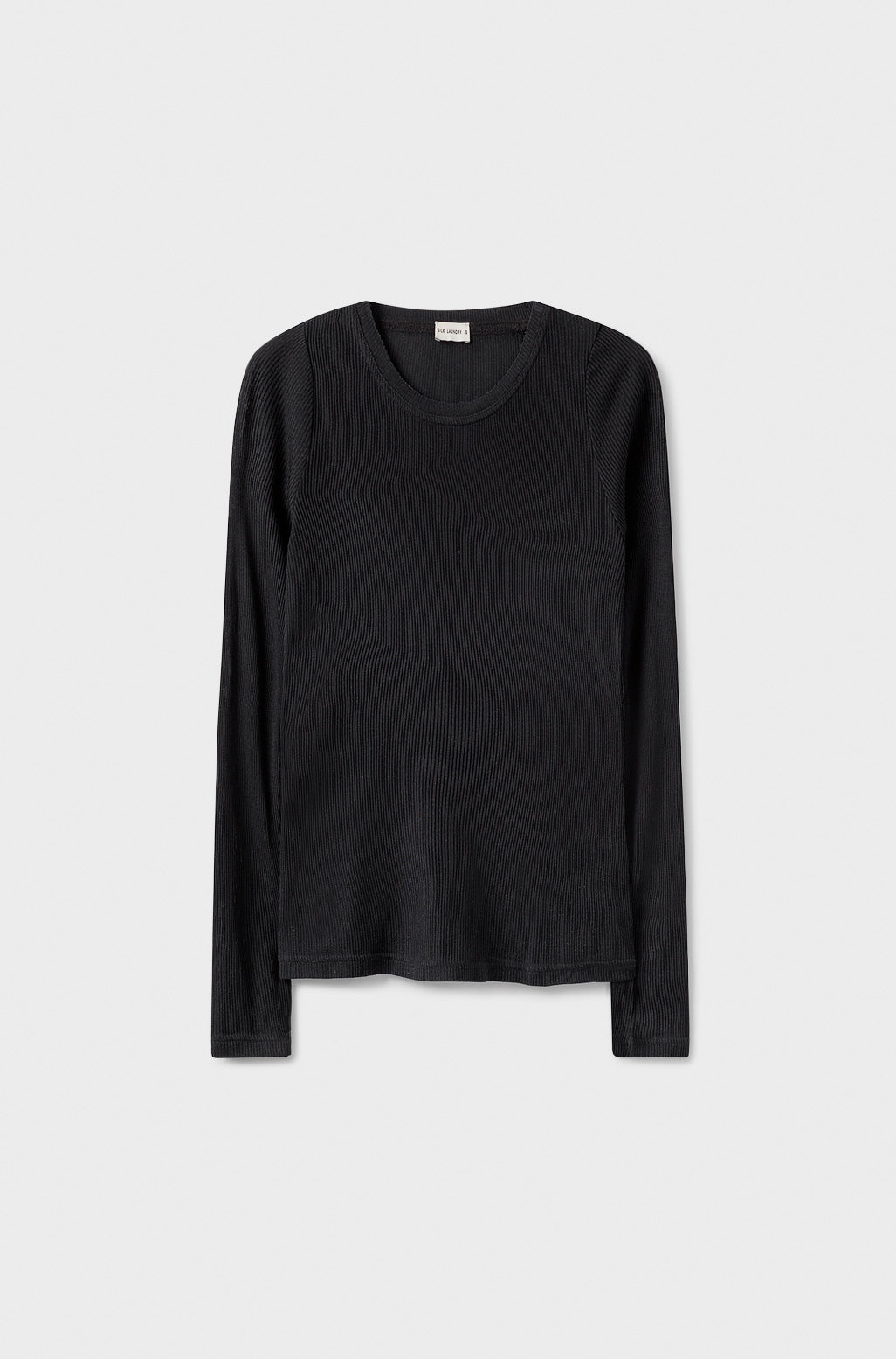 Silk Laundry Ribbed Long Sleeve Top (Black)