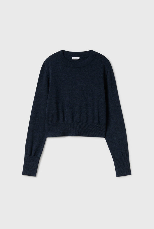 Silk Laundry Cropped Crewneck (Azul Melange)