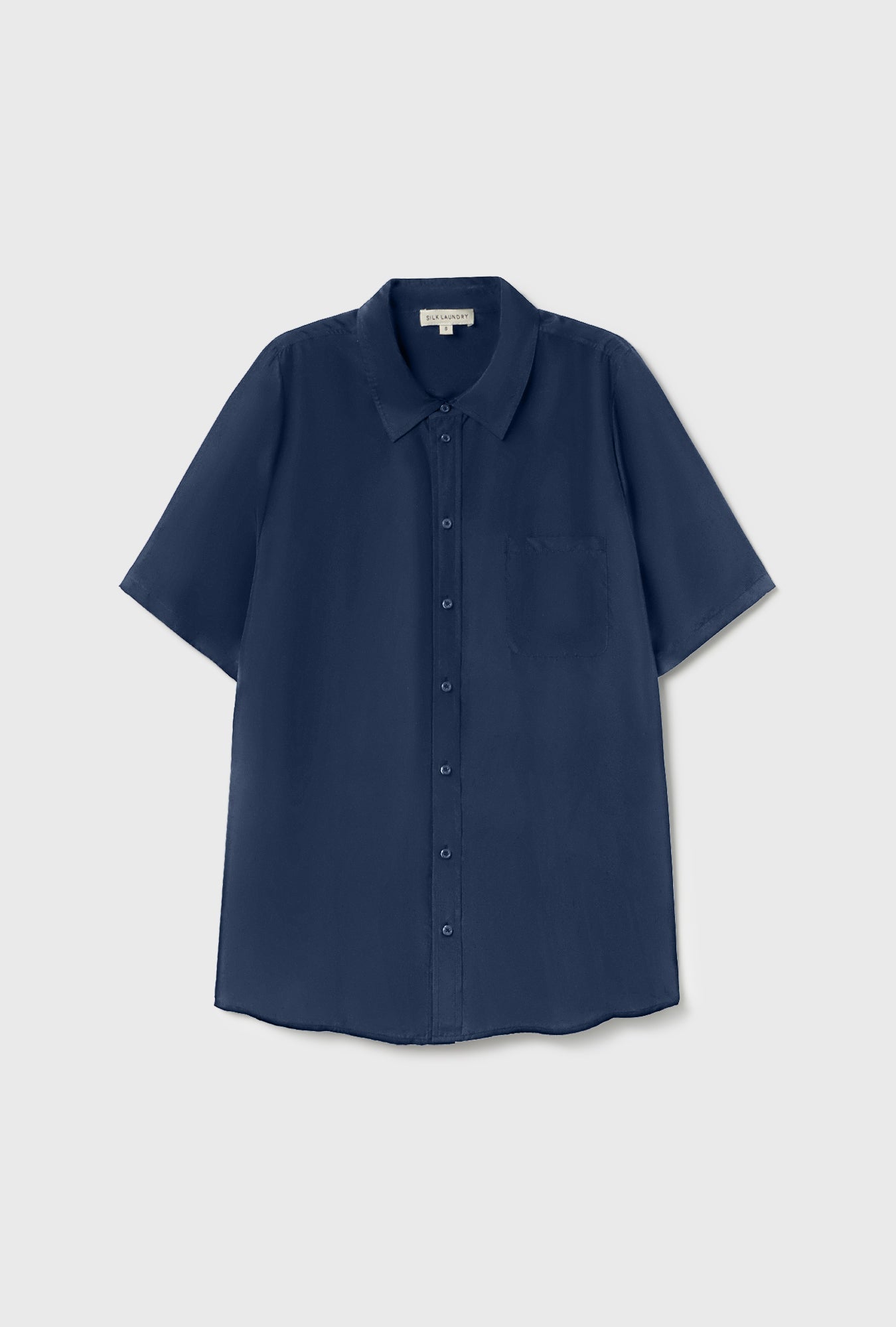 Silk Laundry Habotai Short Sleeve Boyfriend Shirt (Midnight)