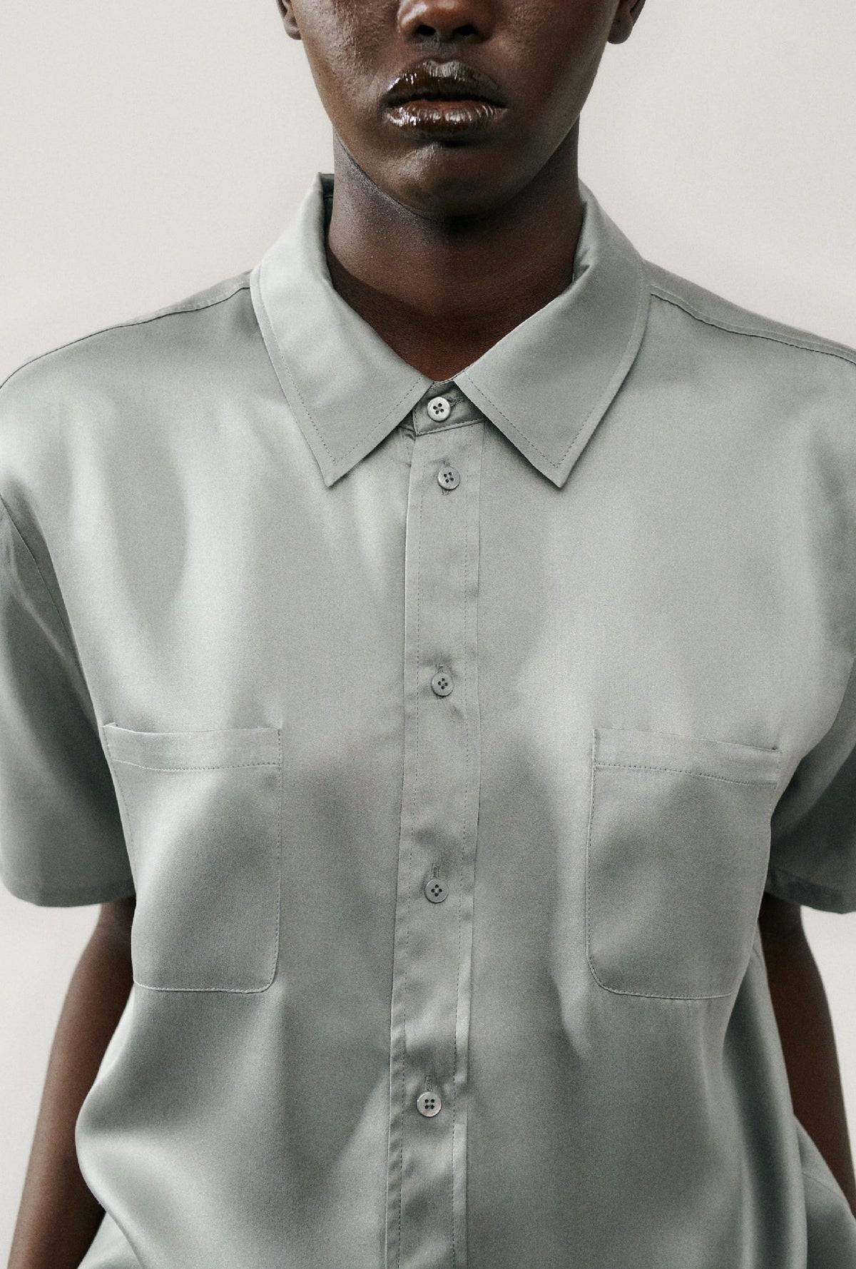 Silk Laundry Short Sleeve Boyfriend Shirt (Moon)