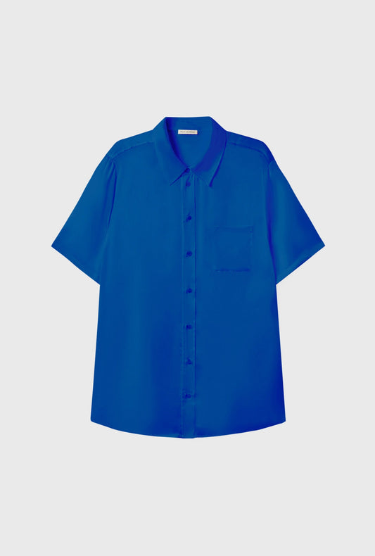 Silk Laundry Short Sleeve Boyfriend Shirt (Wedgwood)