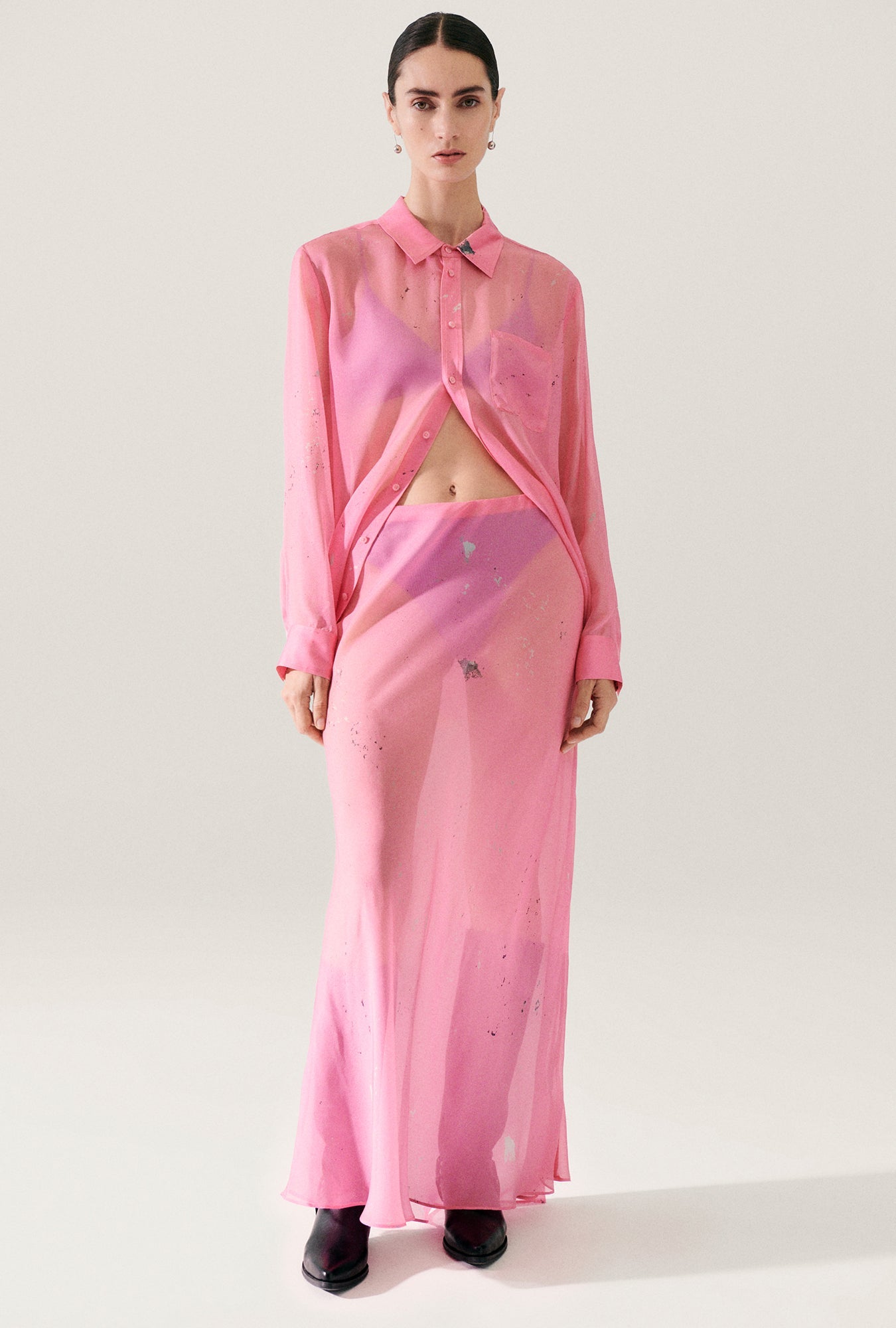 Silk Laundry Chiffon Long Bias Cut Skirt (Hog Wash)