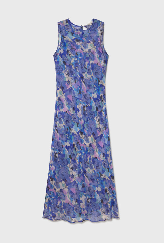 Silk Laundry Chiffon Rasa Dress (Cornflower Floral)