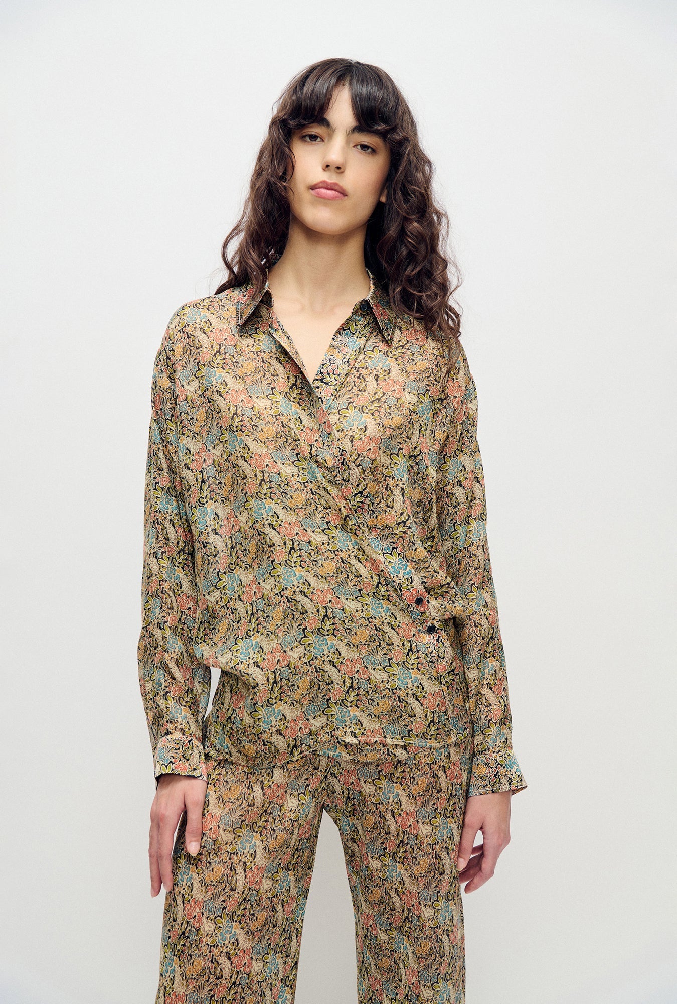 Silk Laundry Chiffon Crossover Shirt (Sugar Floral)