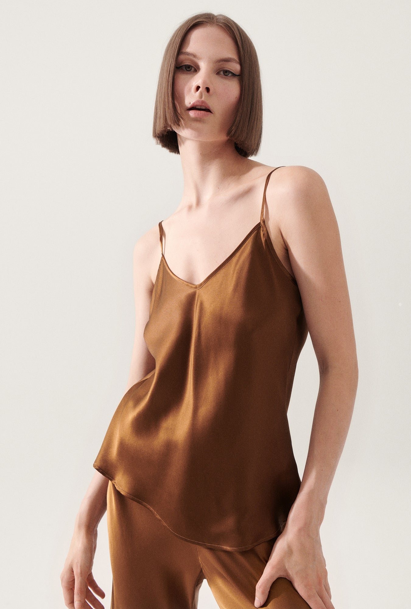 Silk Laundry Bias Cut Cami (Van Dyke Brown)