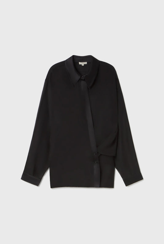 Silk Laundry Chiffon Crossover Shirt (Black)