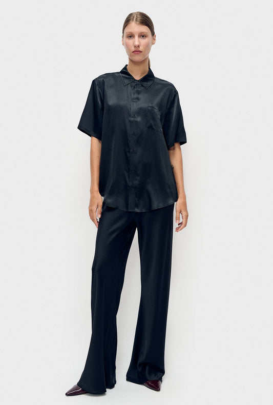 Image of a model wearing Tops. Product name - Short Sleeve Boyfriend Shirt Year of The Horse in Year Of The Horse colour by brand - Silk Laundry
