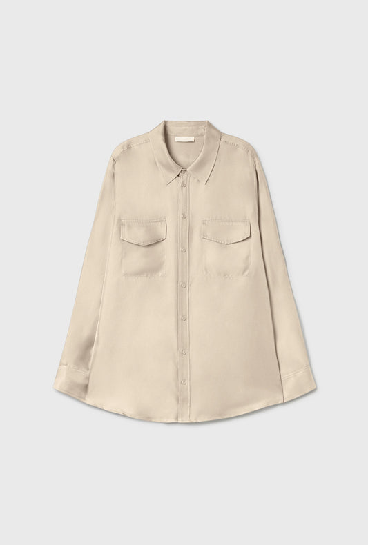 Silk Laundry Twill Boyfriend Shirt (Hazelnut)